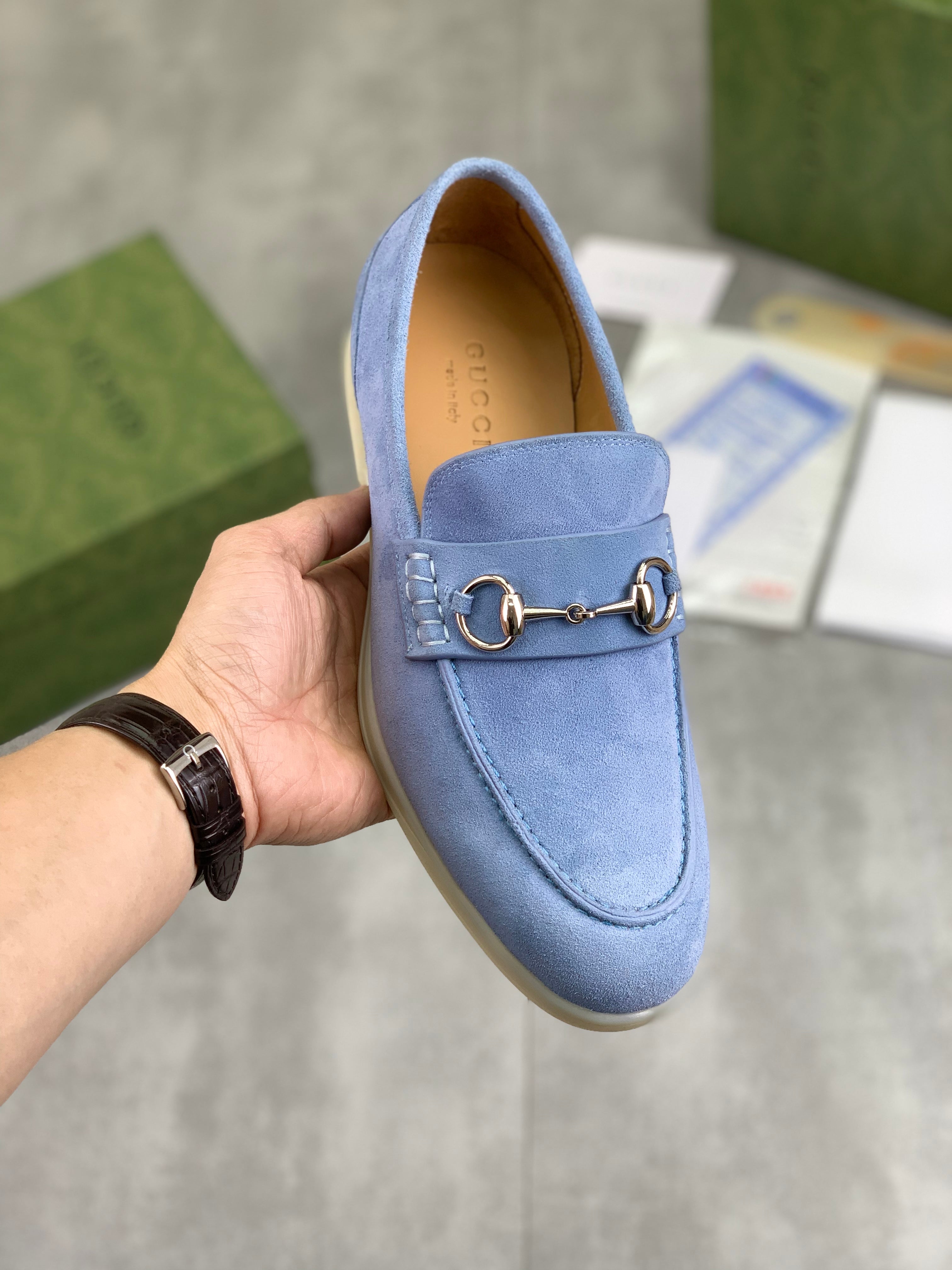 GG Men's Horsebit Loafer Blue Suede 524780