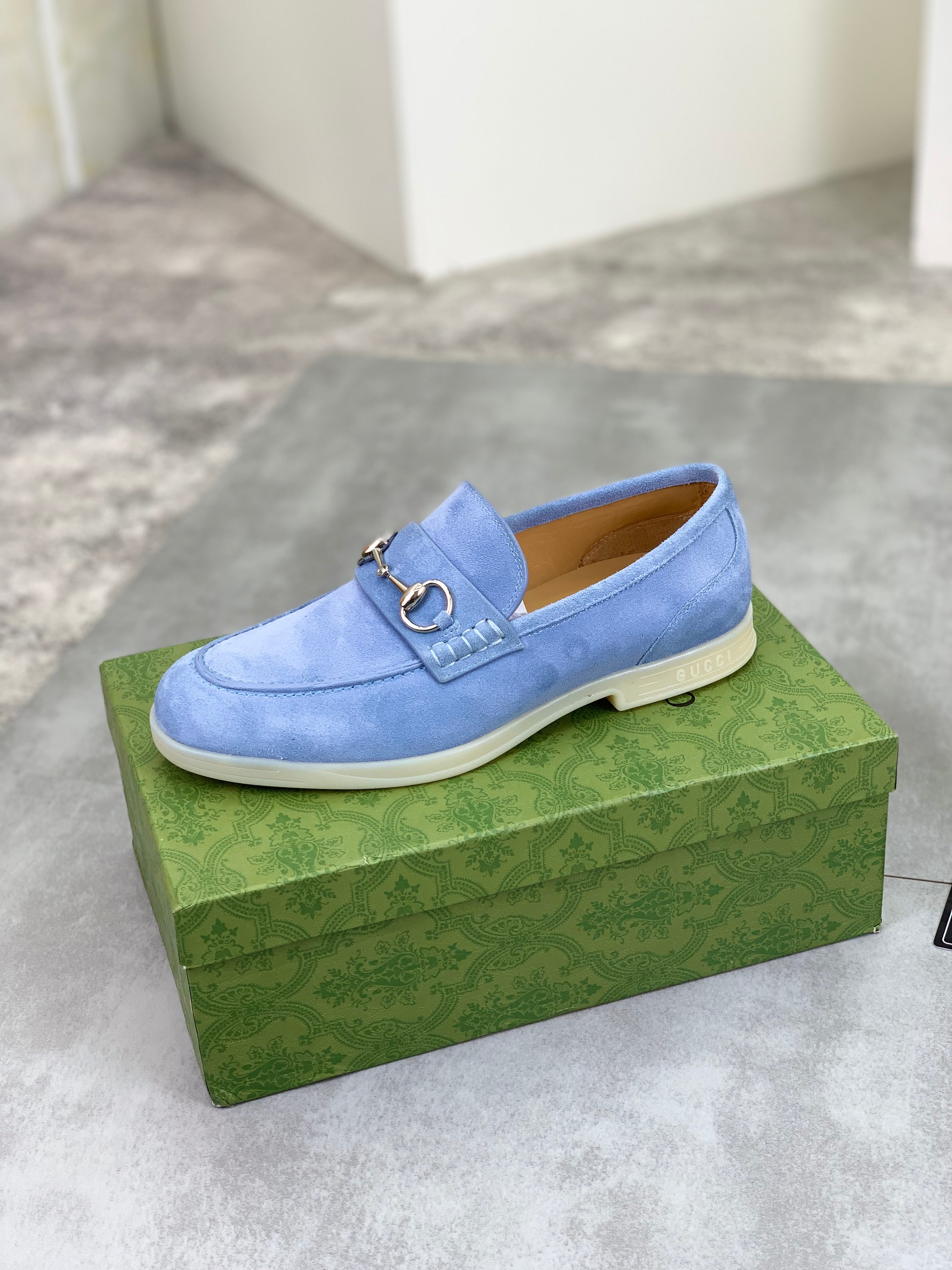 GG Men's Horsebit Loafer Blue Suede 524780