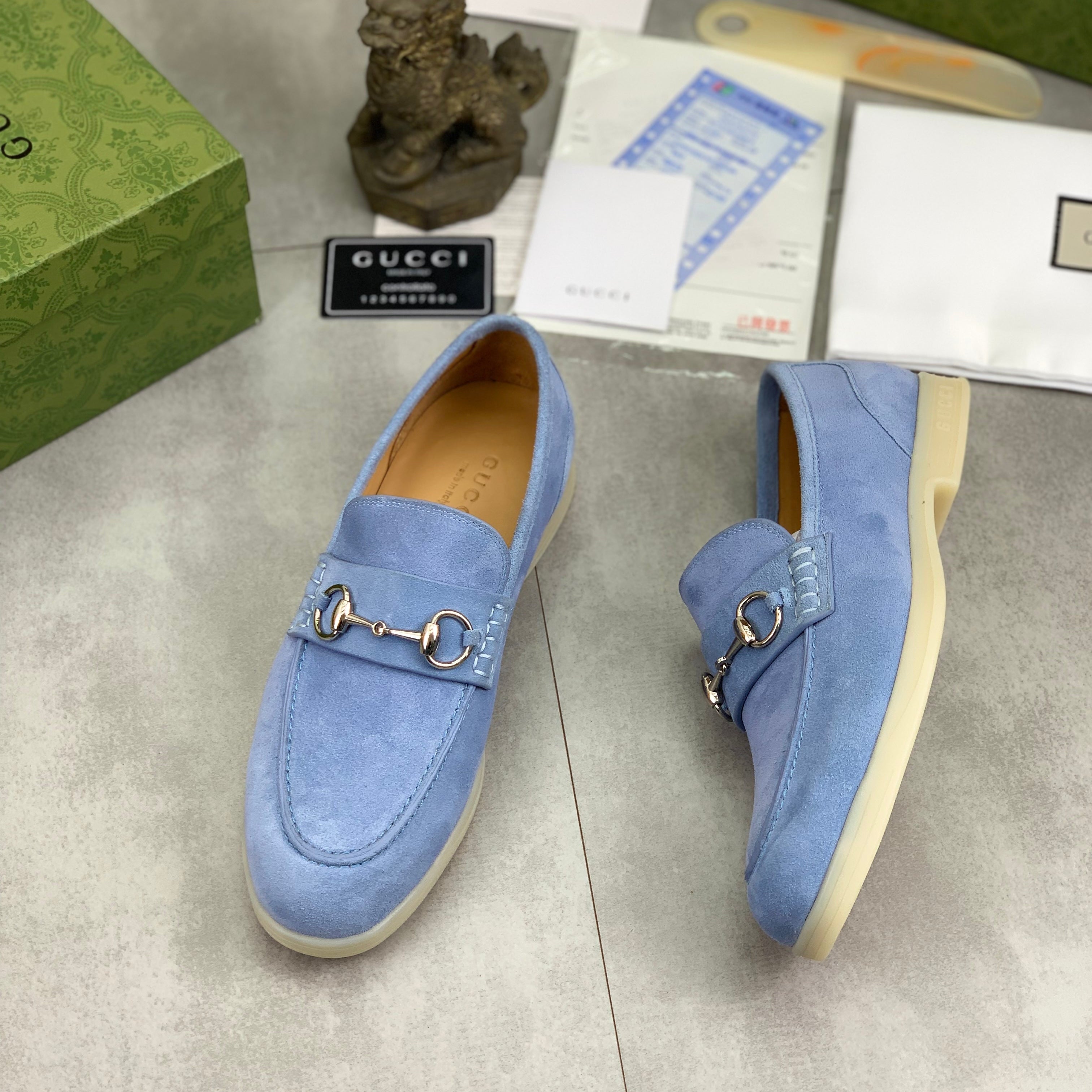 GG Men's Horsebit Loafer Blue Suede 524780