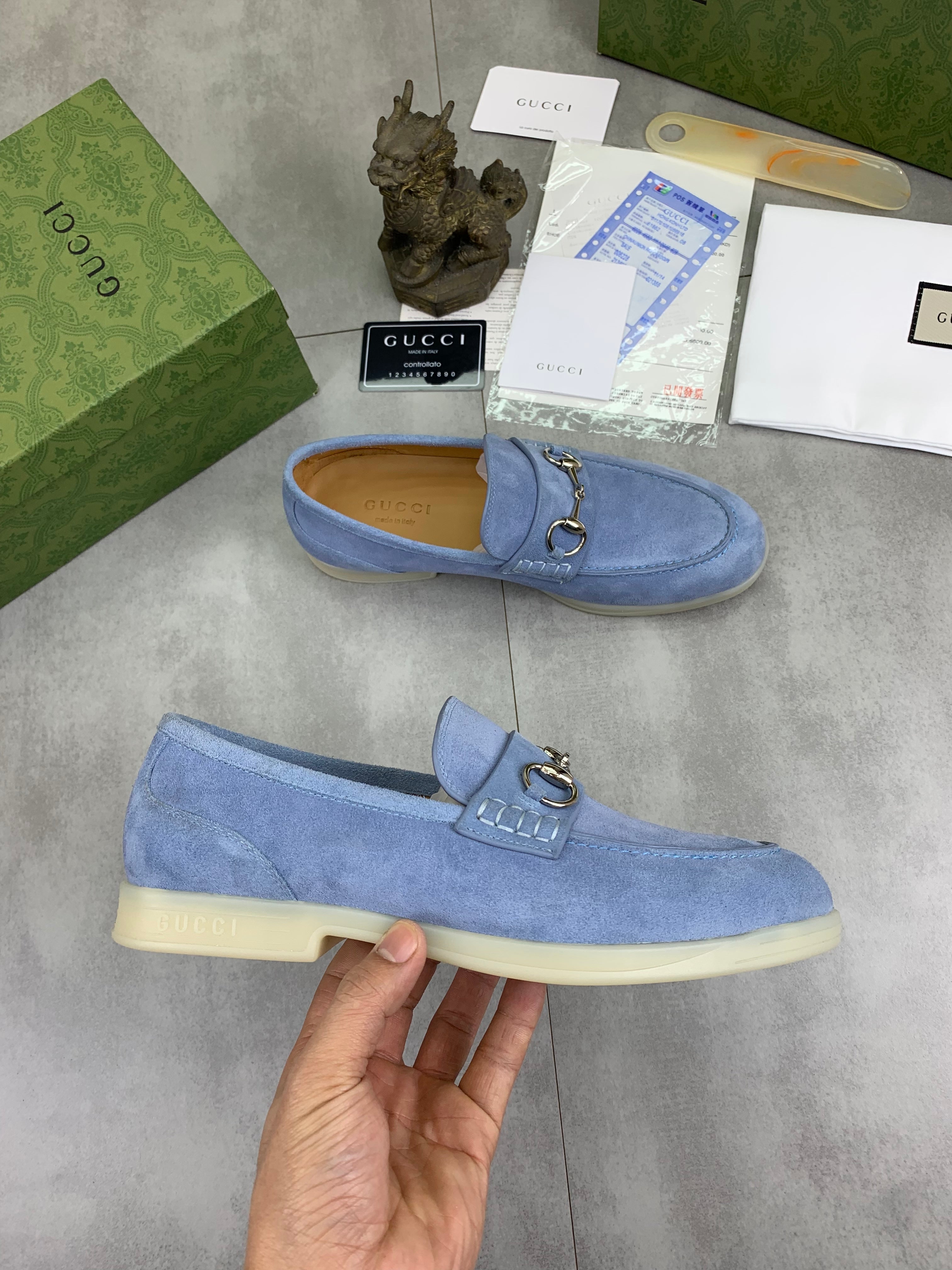 GG Men's Horsebit Loafer Blue Suede 524780