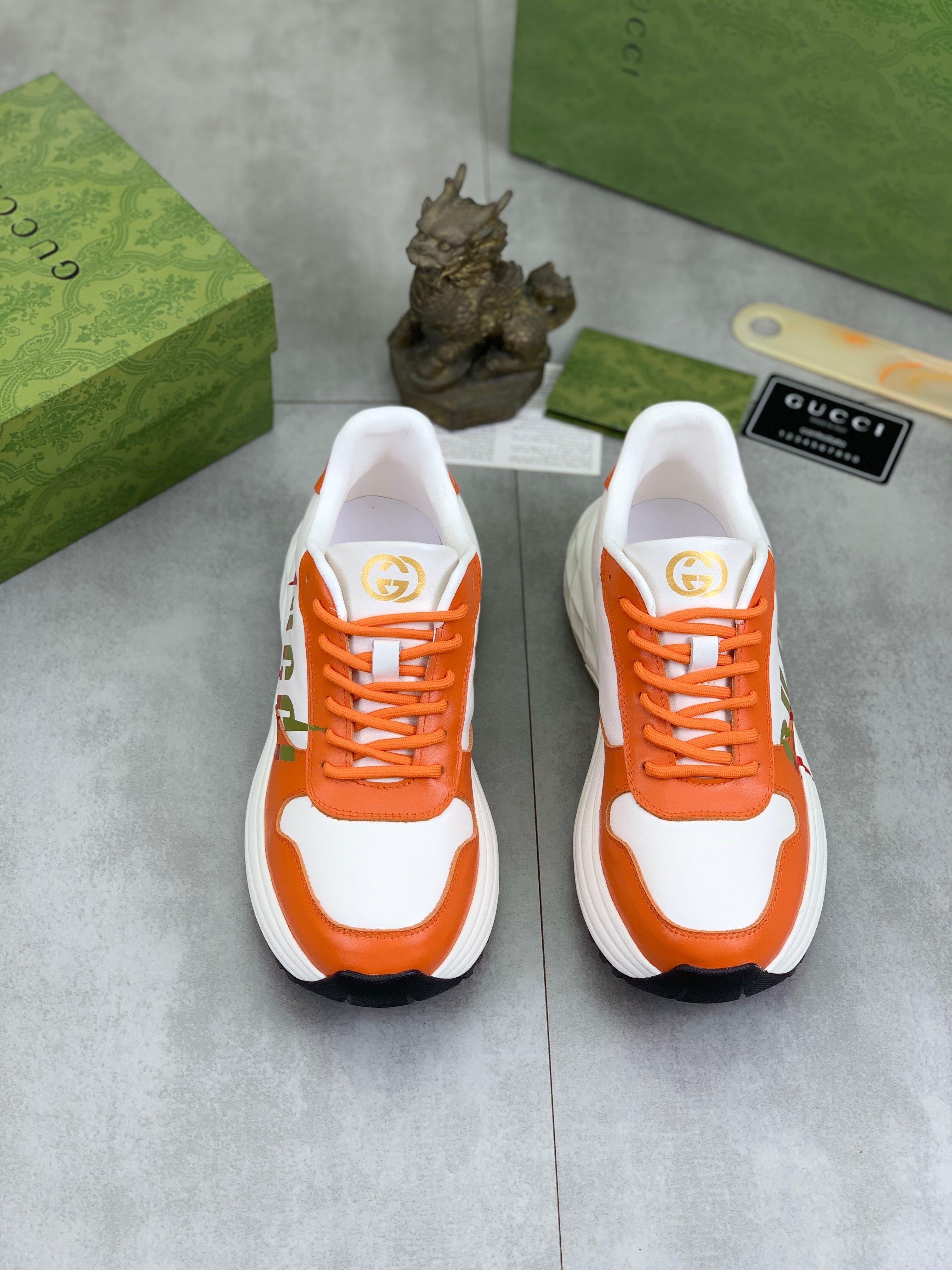 GG Men's Rhyton Sneaker Orange White Calfskin 528954