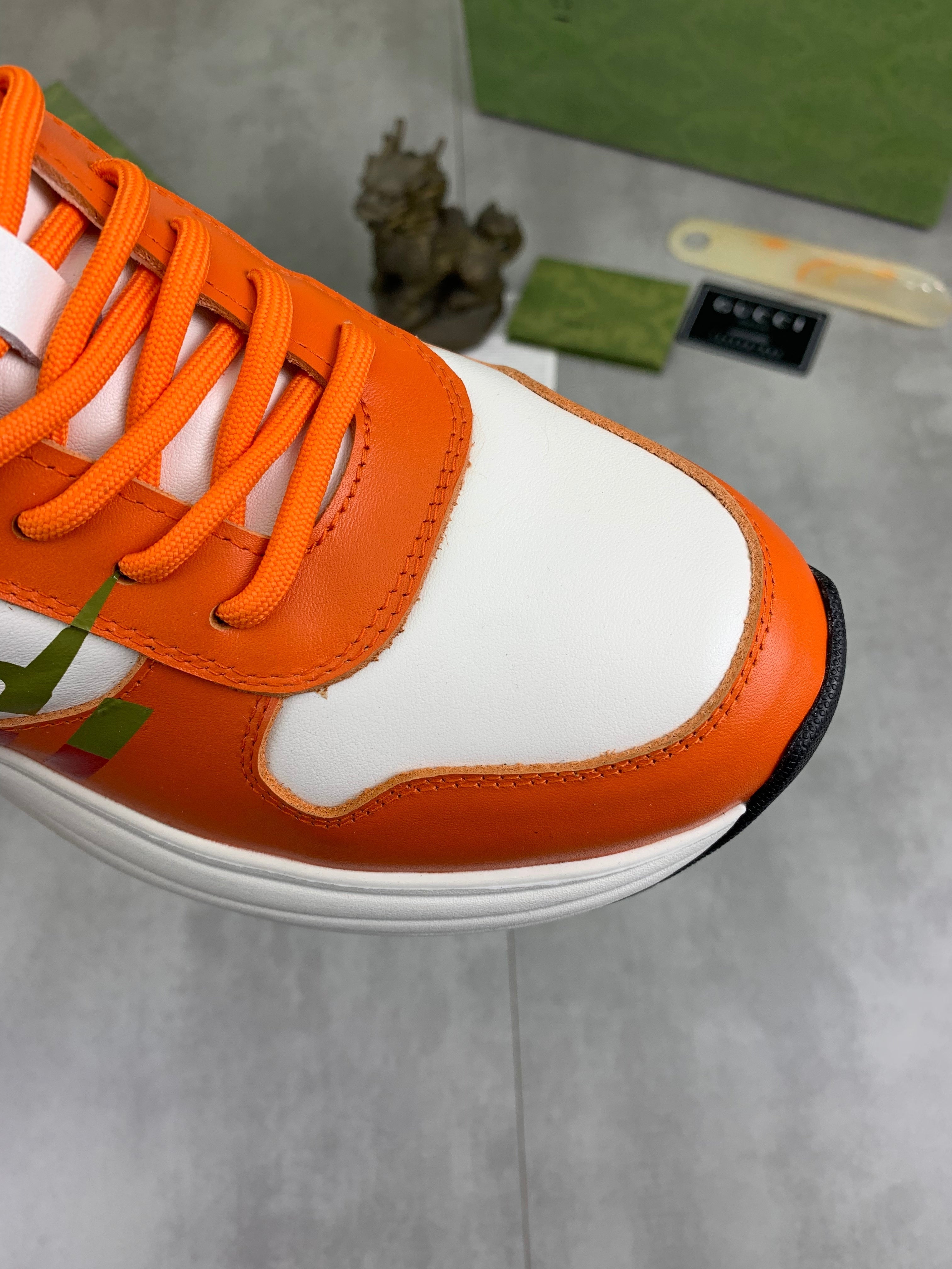 GG Men's Rhyton Sneaker Orange White Calfskin 528954