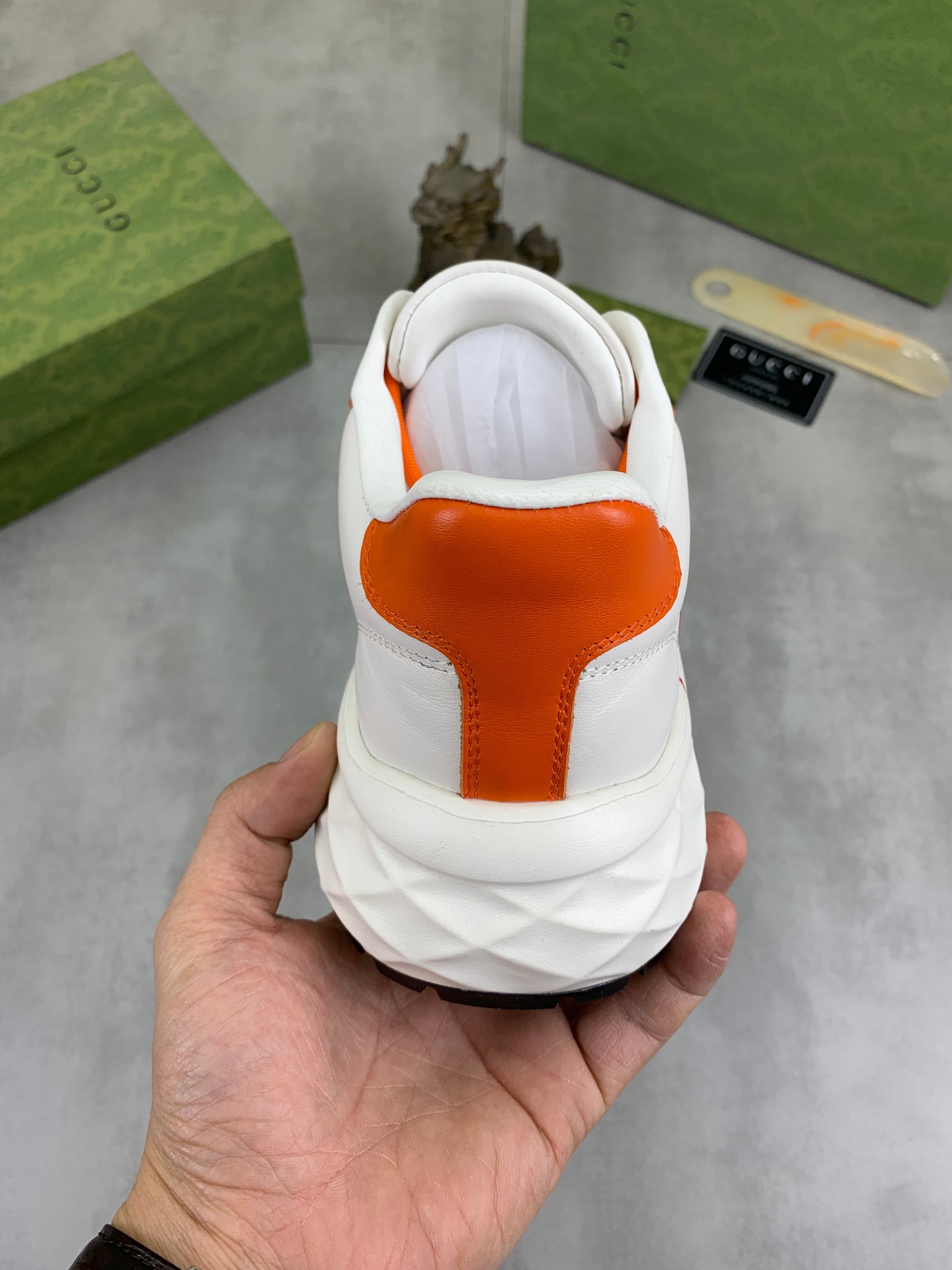 GG Men's Rhyton Sneaker Orange White Calfskin 528954