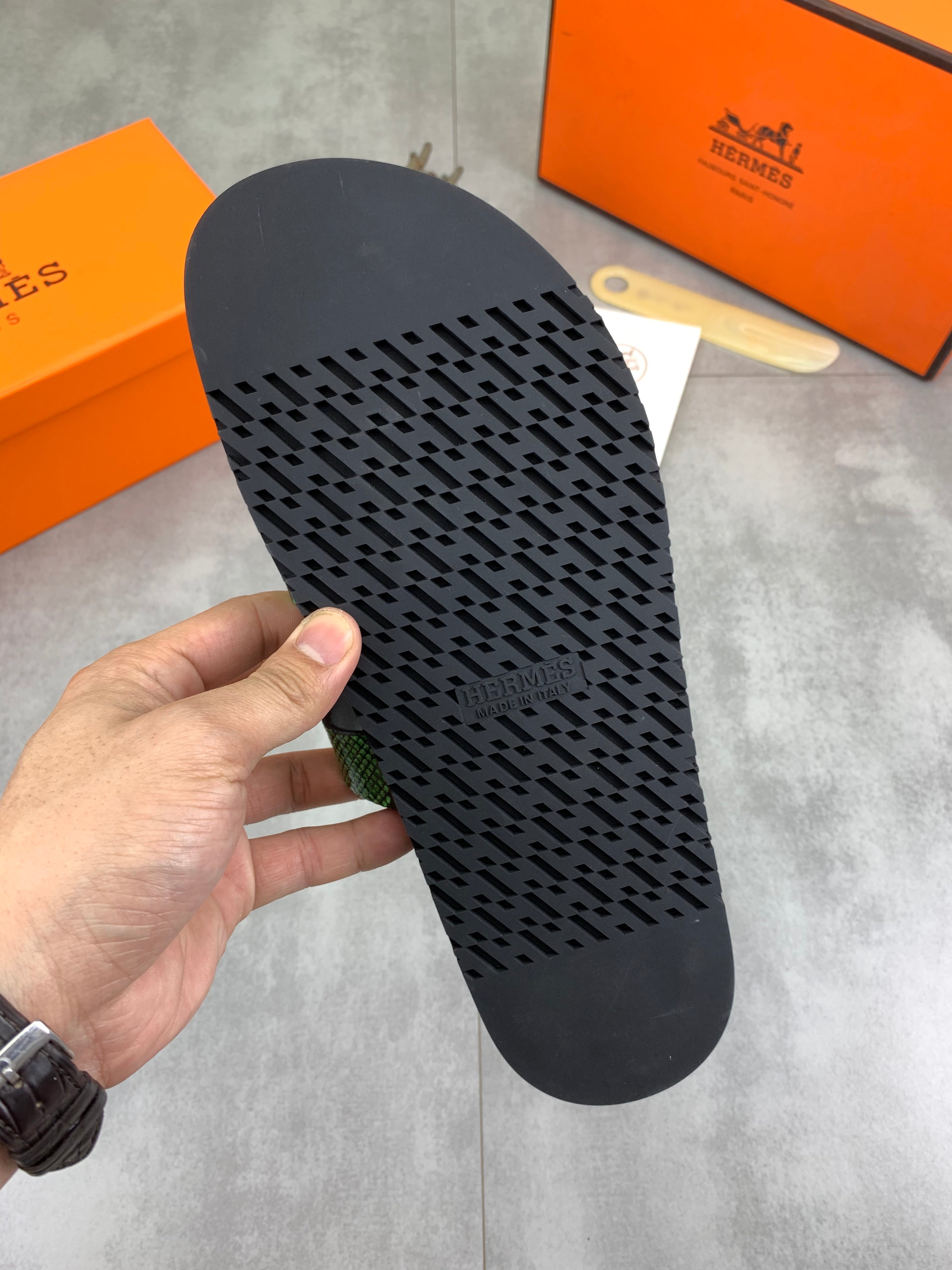 HM Men's Slide Green Cowhide 616258