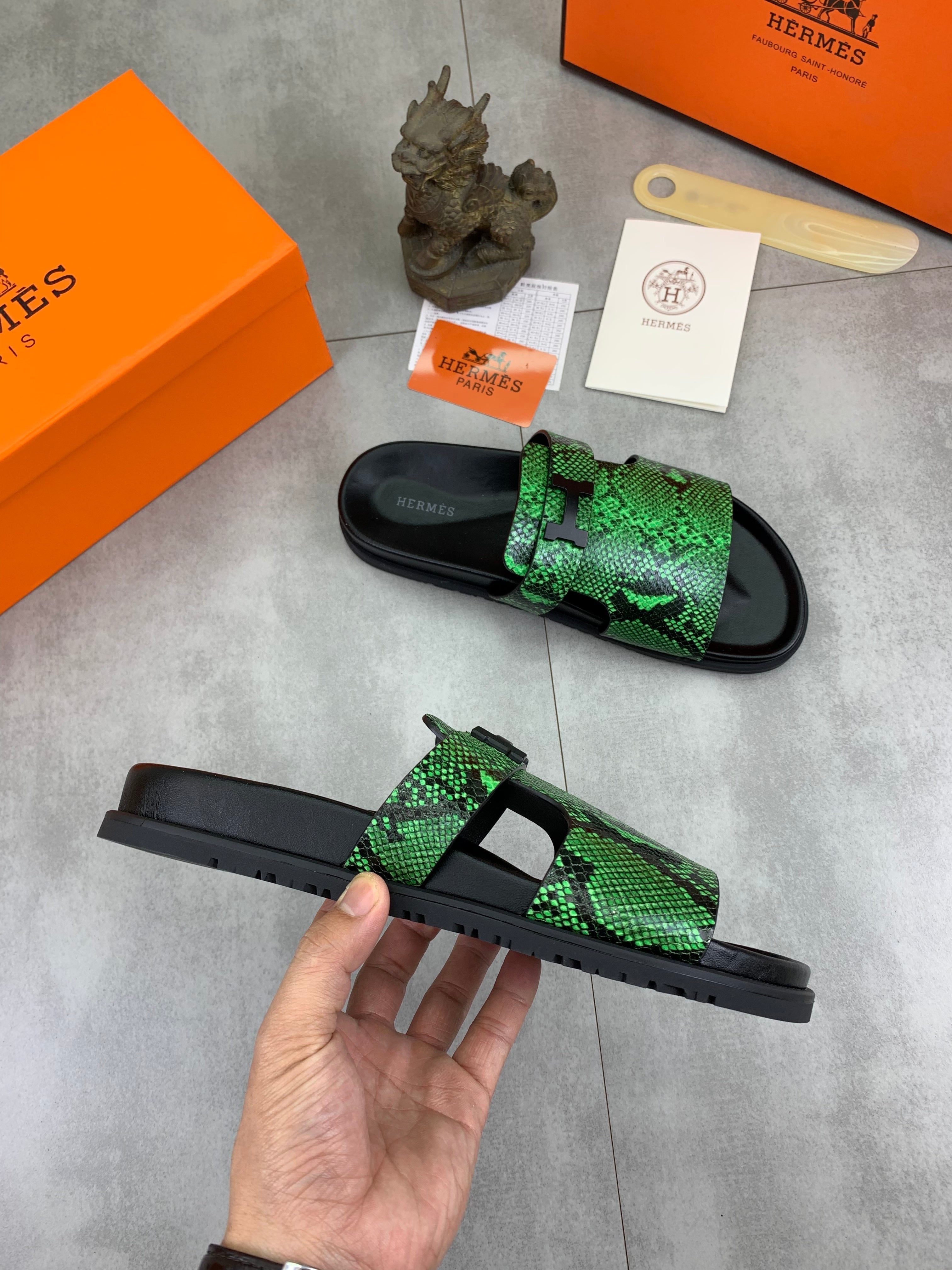 HM Men's Slide Green Cowhide 616258