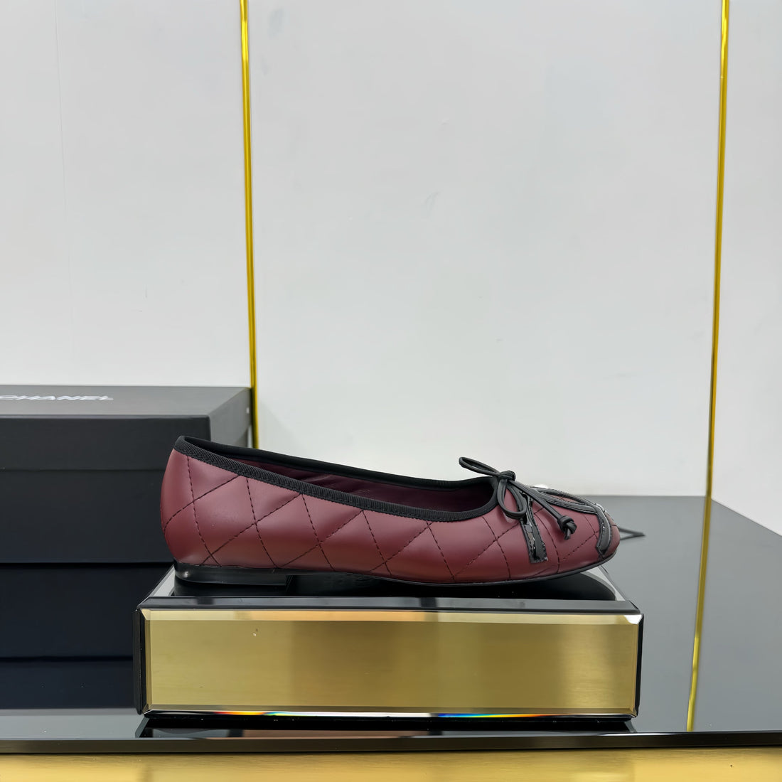 CC 25 Cambon Ballet Flat Burgundy Black Quilted Calfskin