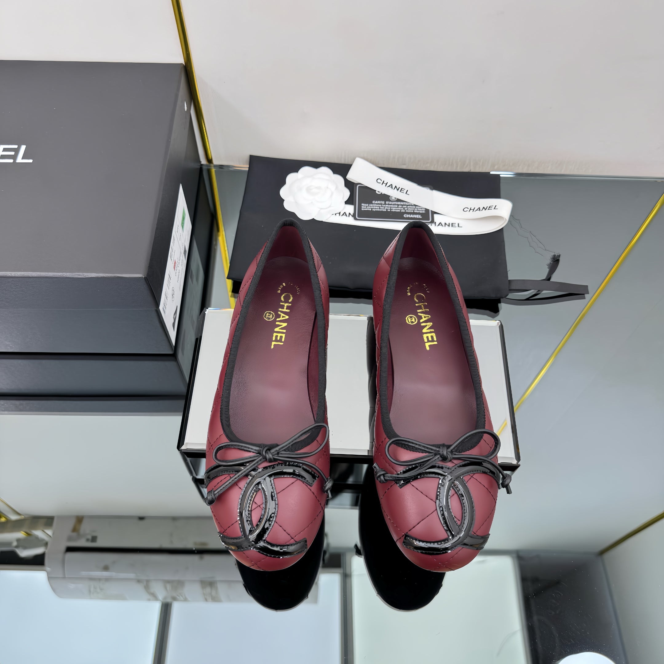 CC 25 Cambon Ballet Flat Burgundy Black Quilted Calfskin