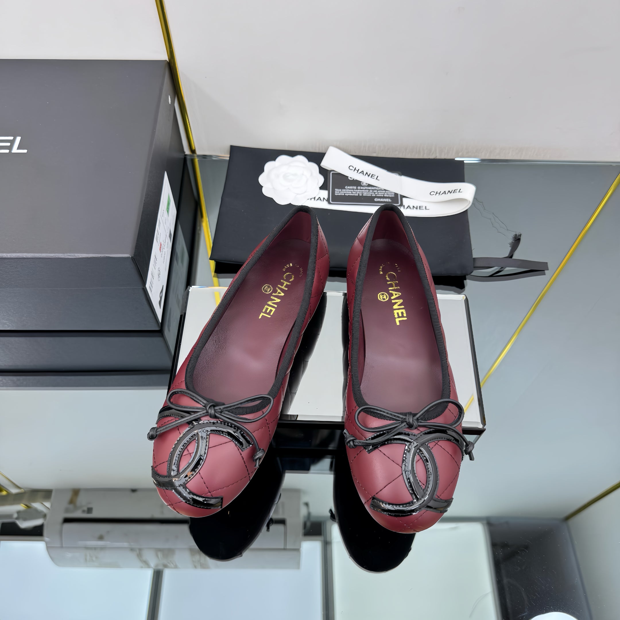 CC 25 Cambon Ballet Flat Burgundy Black Quilted Calfskin