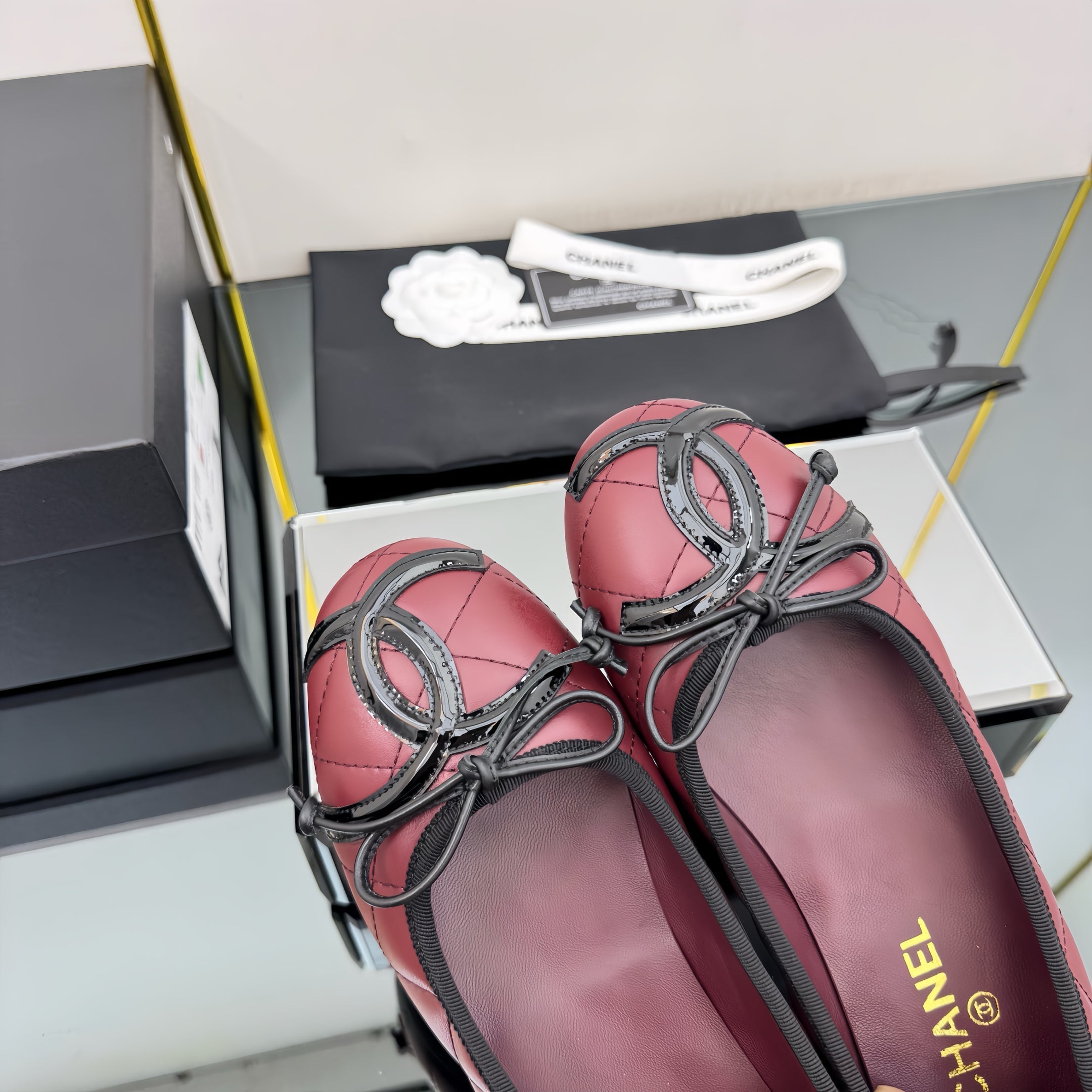 CC 25 Cambon Ballet Flat Burgundy Black Quilted Calfskin