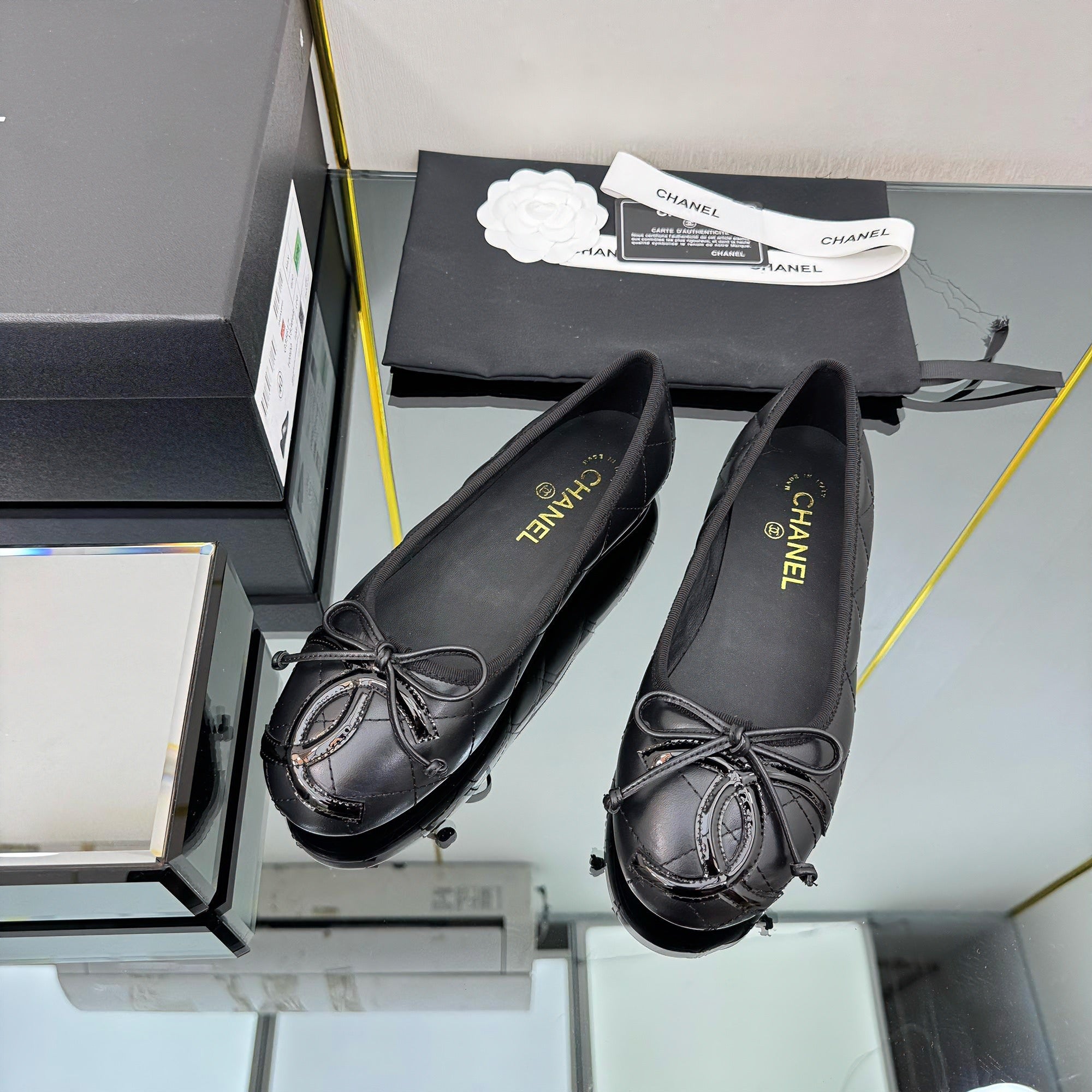 CC Loafers Black Sheepskin Mix Bow 297795
