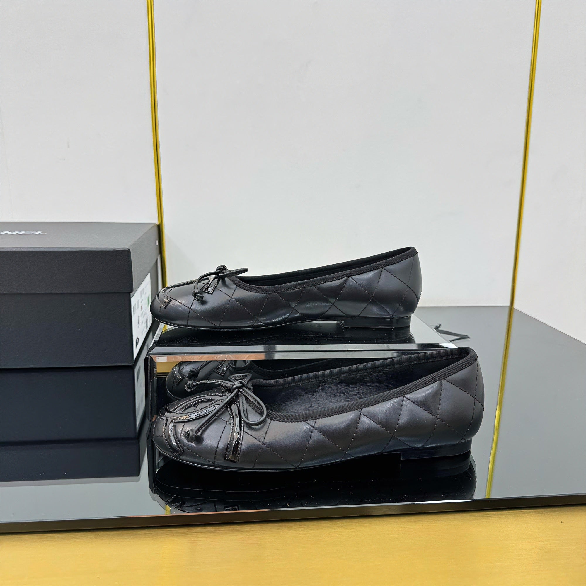 CC 25 Cambon Ballet Flat Black Quilted Calfskin