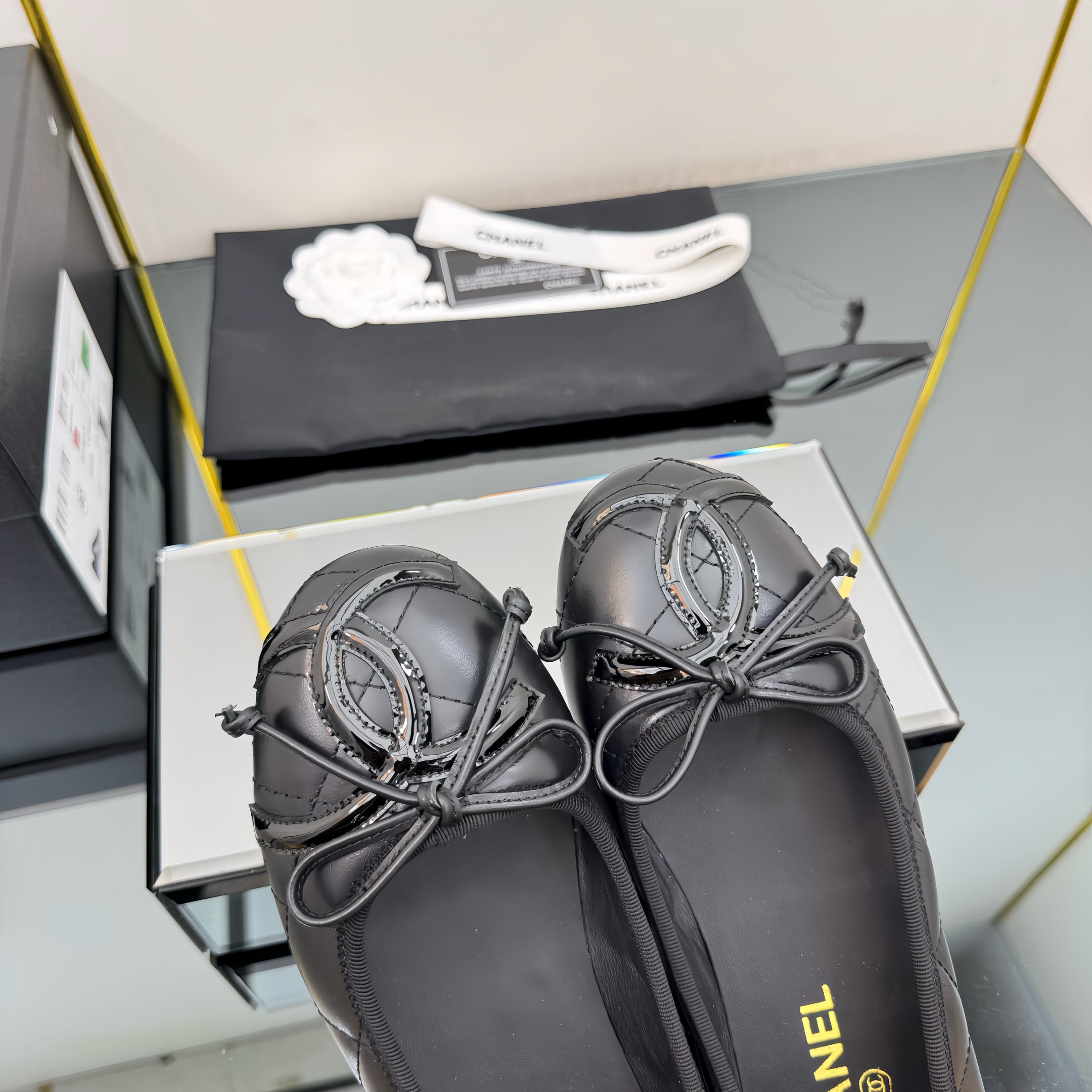 CC 25 Cambon Ballet Flat Black Quilted Calfskin