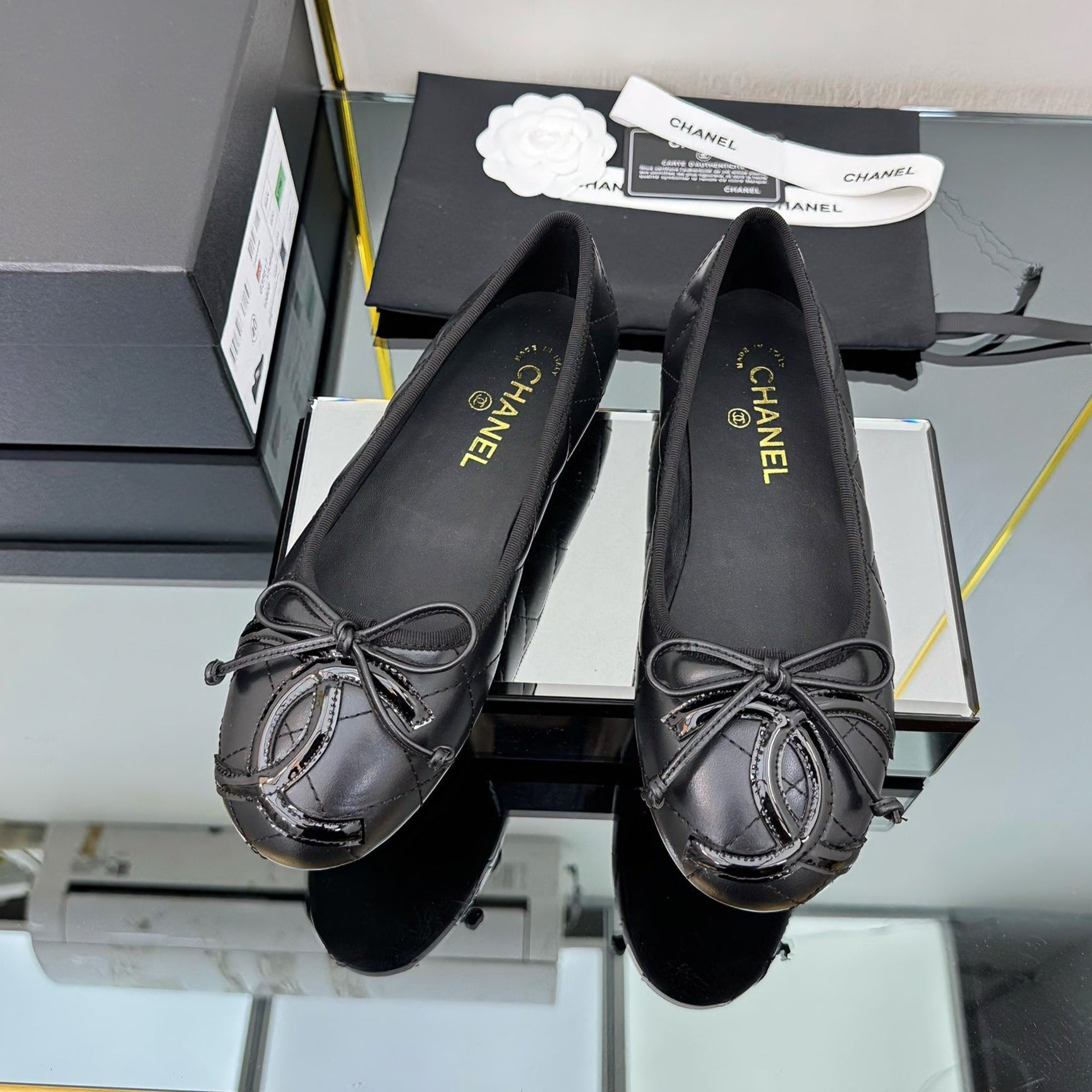 CC 25 Cambon Ballet Flat Black Quilted Calfskin