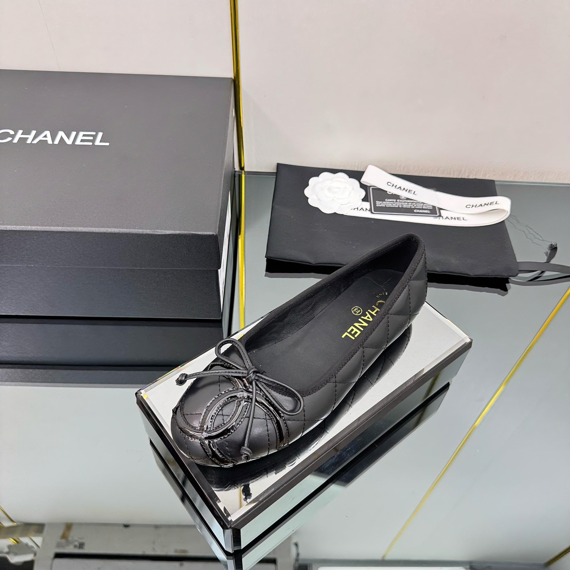 CC 25 Cambon Ballet Flat Black Quilted Calfskin