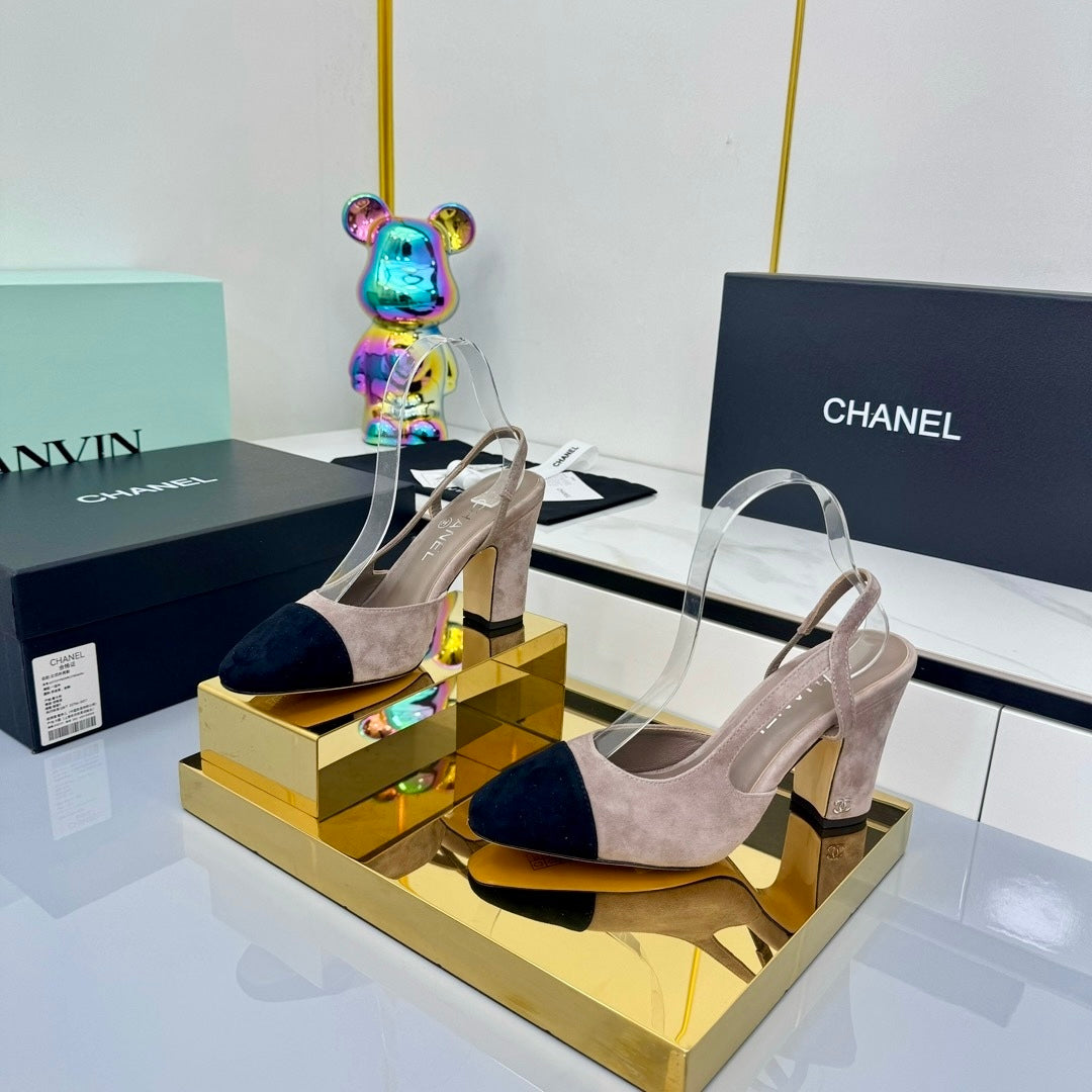Chanel Slingback 90mm Grey Black Suede 469670
