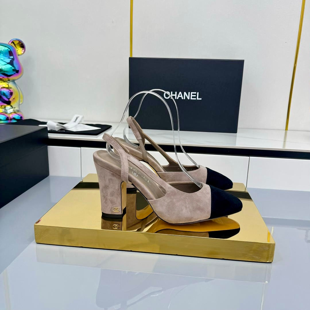 Chanel Slingback 90mm Grey Black Suede 469670