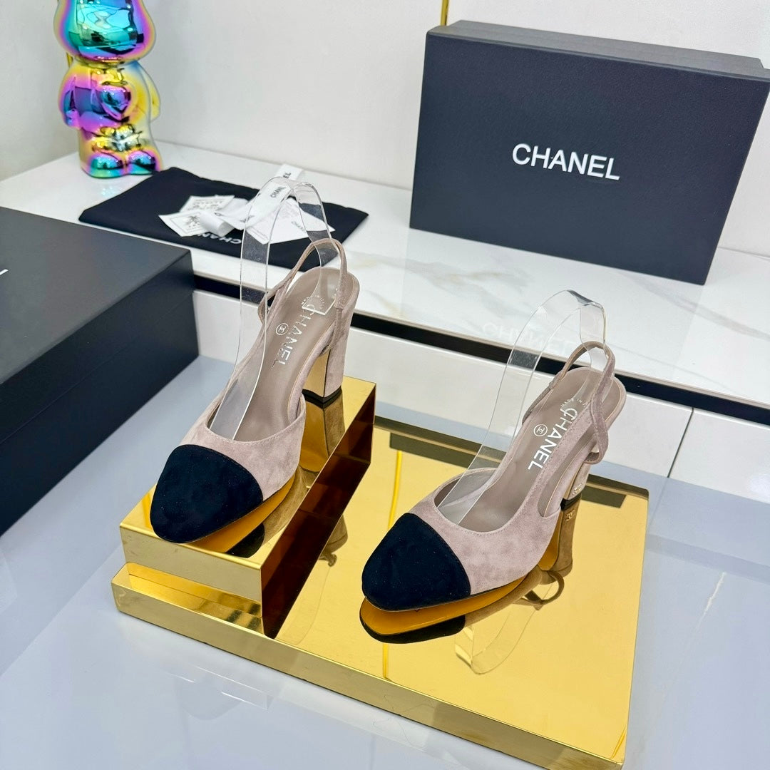 Chanel Slingback 90mm Grey Black Suede 469670