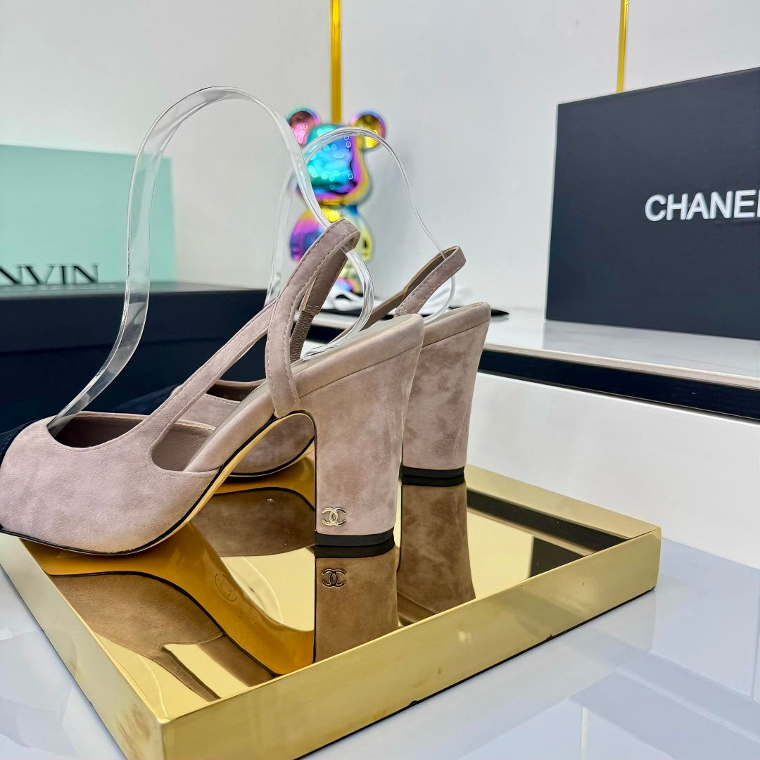 Chanel Slingback 90mm Grey Black Suede 469670