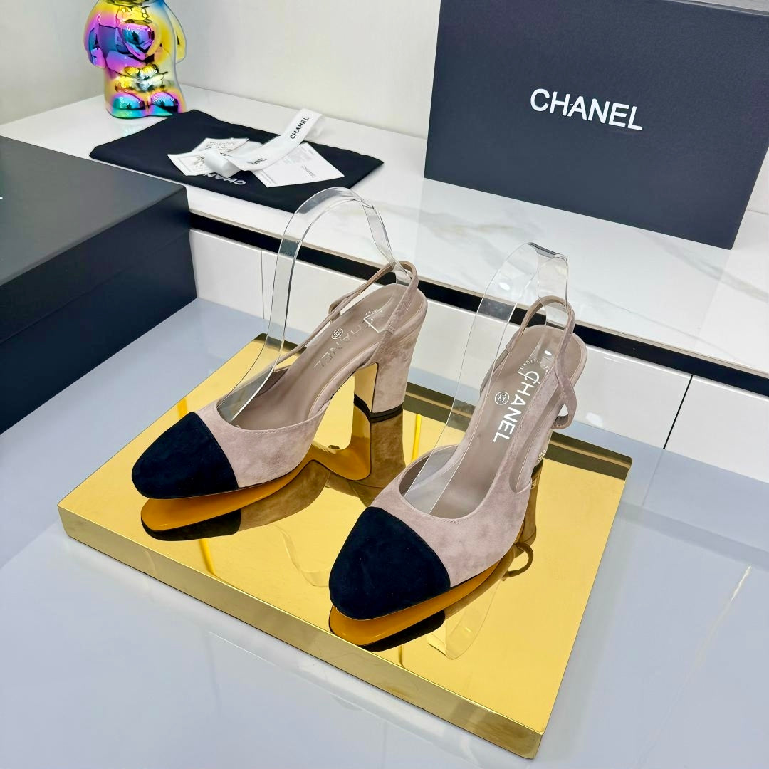 Chanel Slingback 90mm Grey Black Suede 469670