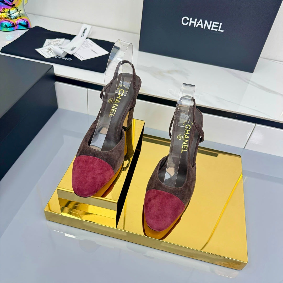 Chanel Slingback 90mm Chocolate Red Suede 469672