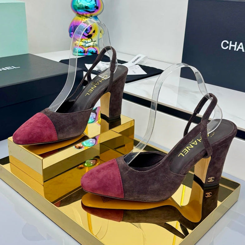 Chanel Slingback 90mm Chocolate Red Suede 469672