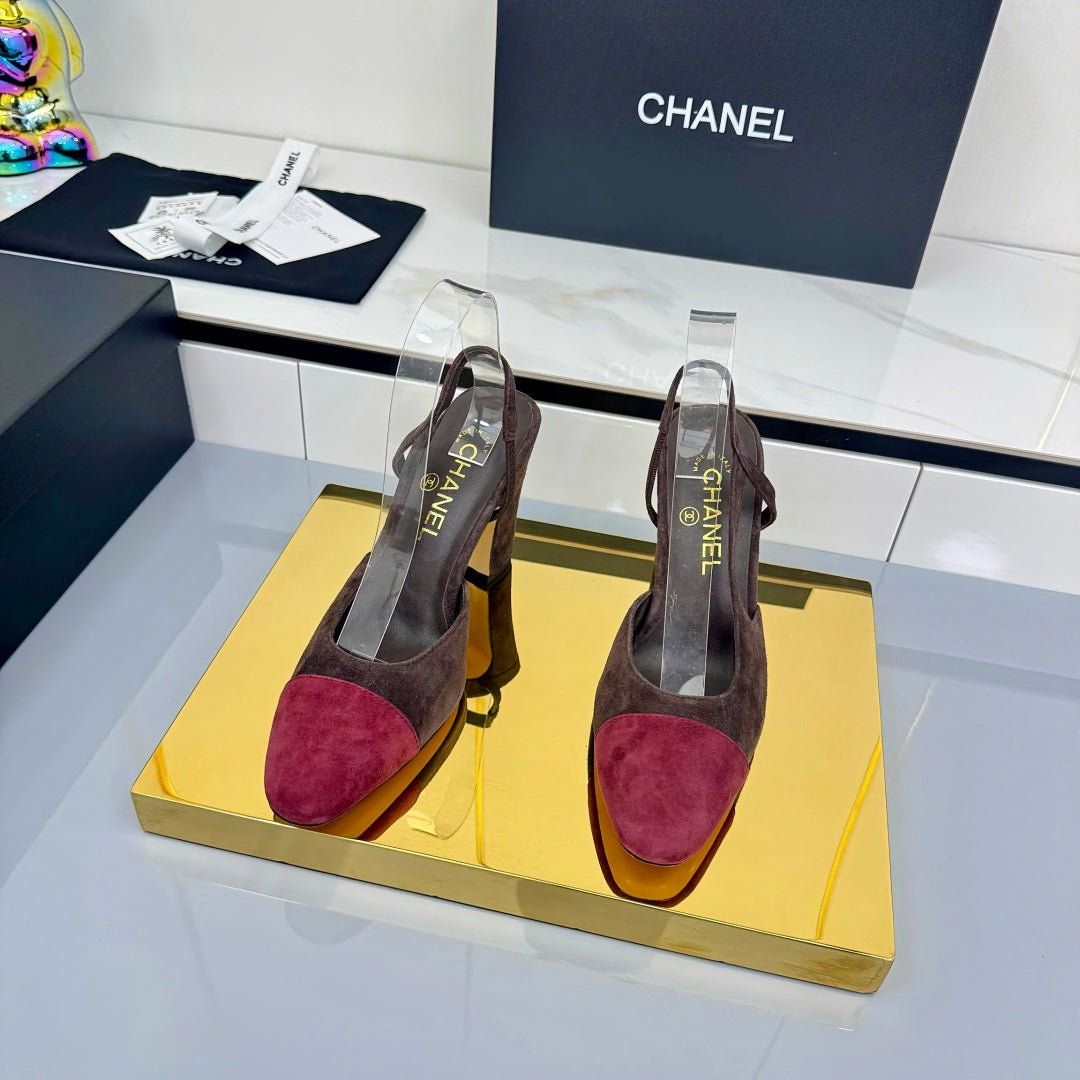 Chanel Slingback 90mm Chocolate Red Suede 469672