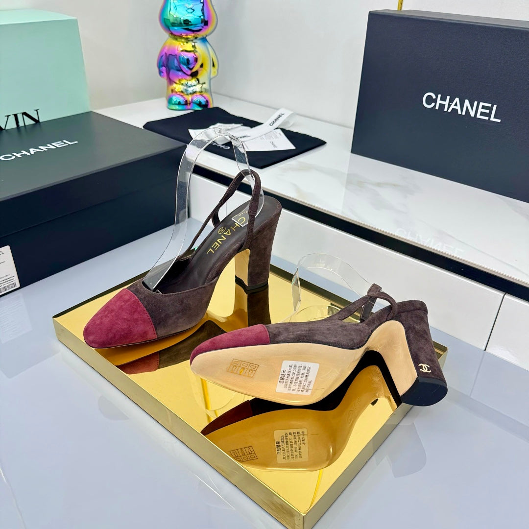 Chanel Slingback 90mm Chocolate Red Suede 469672