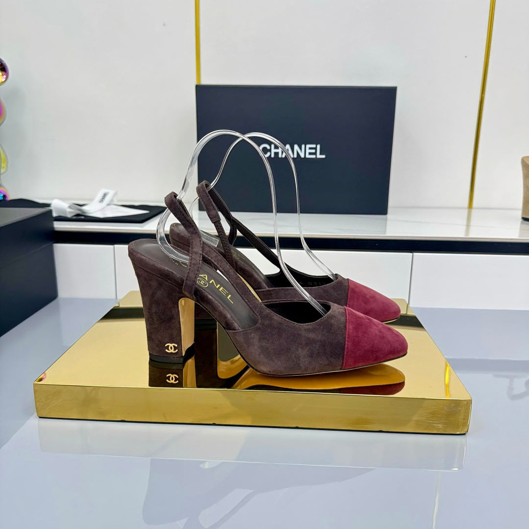 Chanel Slingback 90mm Chocolate Red Suede 469672