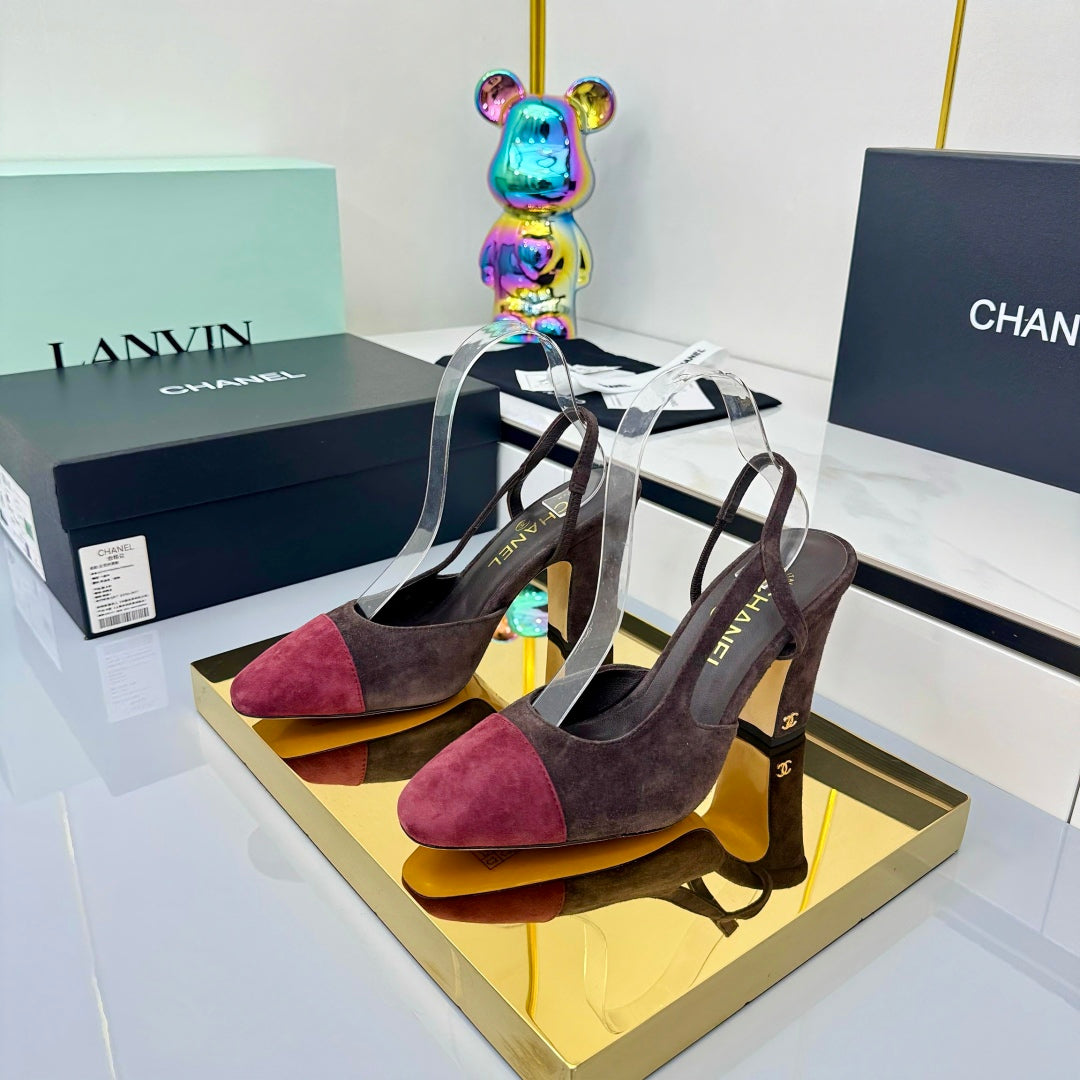 Chanel Slingback 90mm Chocolate Red Suede 469672