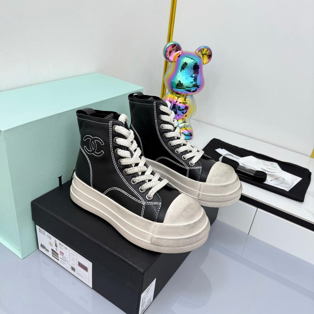 Chanel 25 High Sneaker Black White Cowhide 469782