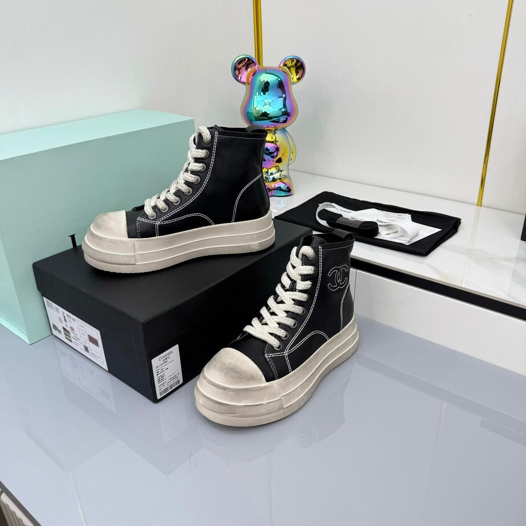 Chanel 25 High Sneaker Black White Cowhide 469782