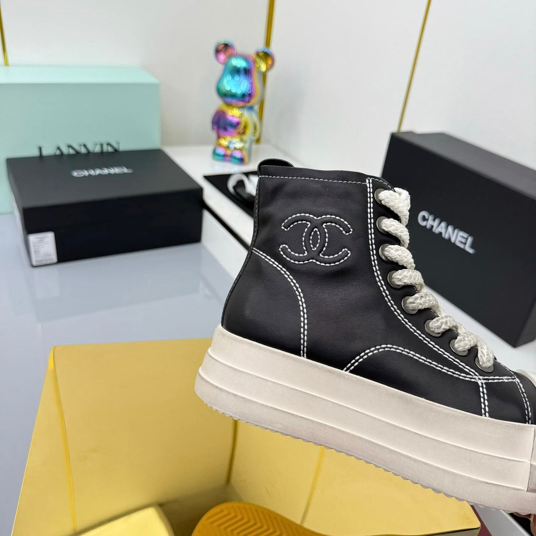 Chanel 25 High Sneaker Black White Cowhide 469782
