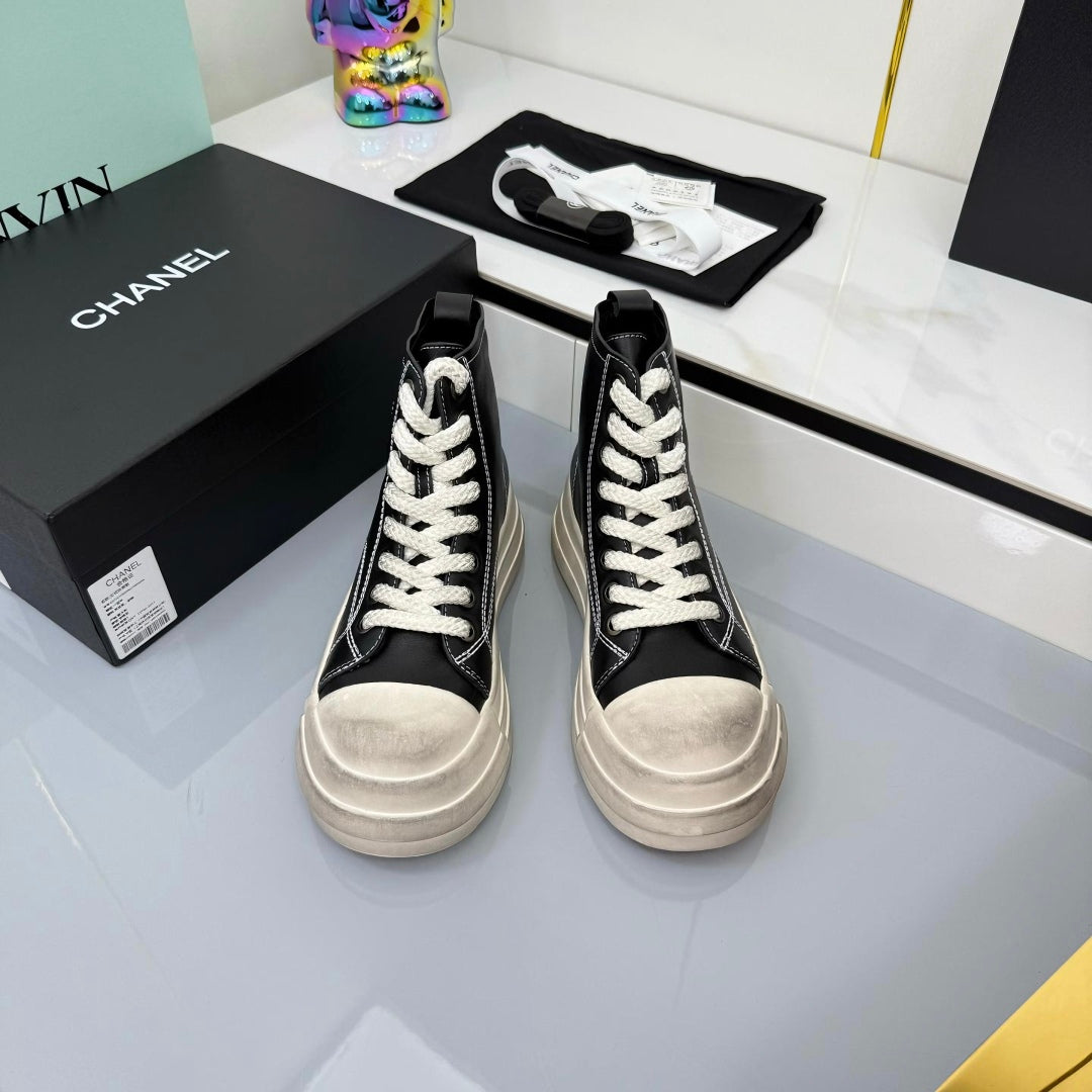 Chanel 25 High Sneaker Black White Cowhide 469782