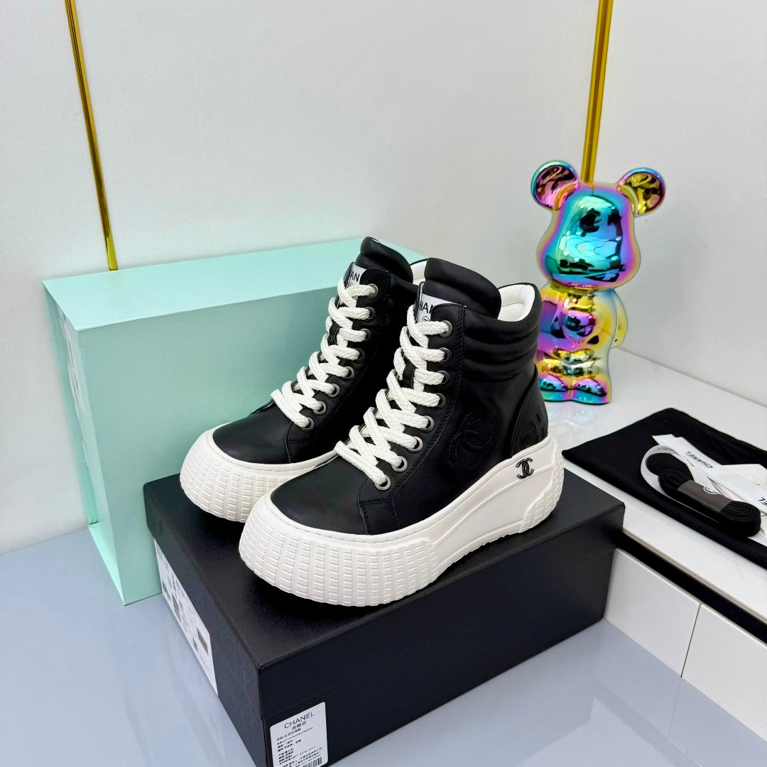 Chanel 2025 High-Top Sneakers Black White Cowhide 469794