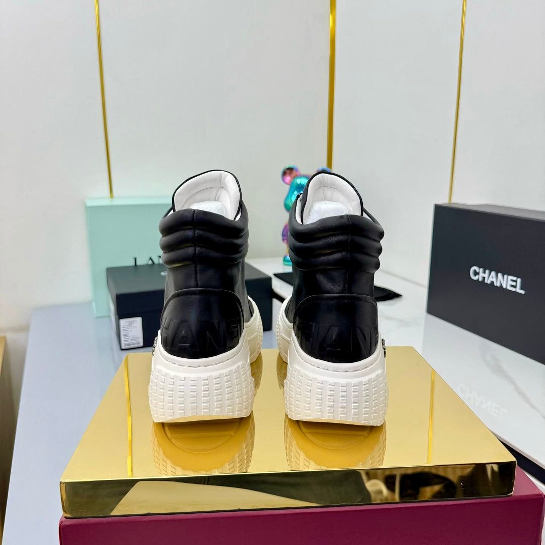 Chanel 2025 High-Top Sneakers Black White Cowhide 469794