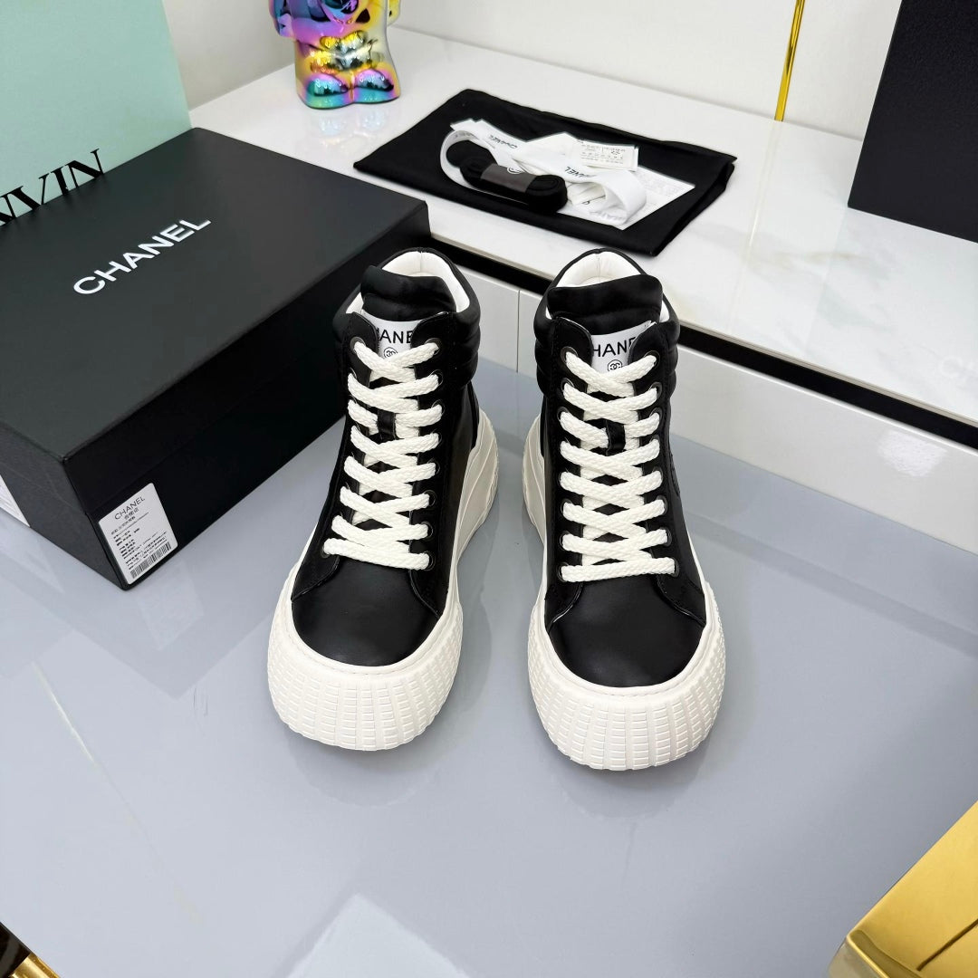 Chanel 2025 High-Top Sneakers Black White Cowhide 469794
