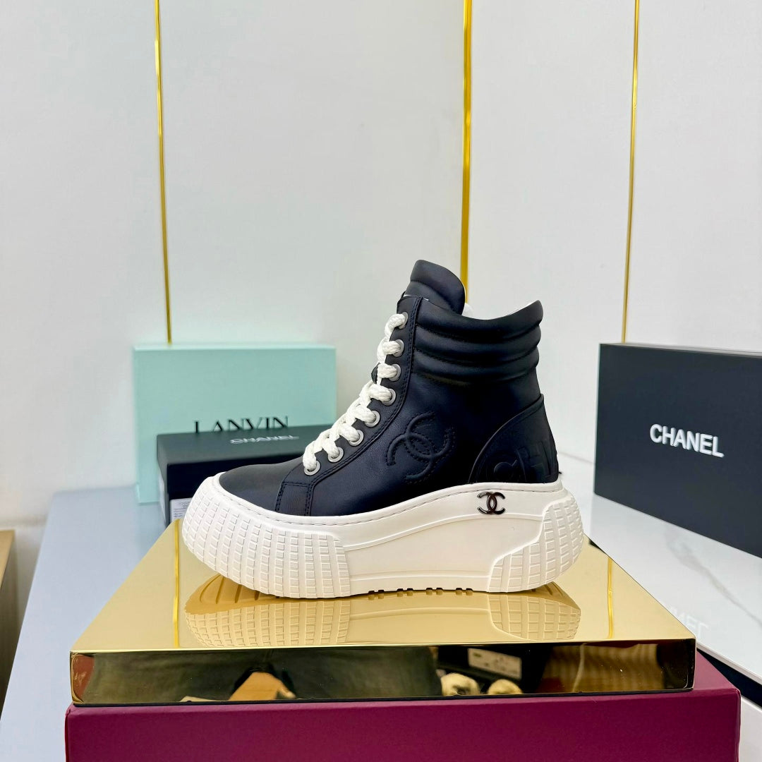 Chanel 2025 High-Top Sneakers Black White Cowhide 469794