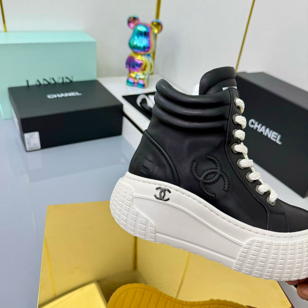 Chanel 2025 High-Top Sneakers Black White Cowhide 469794