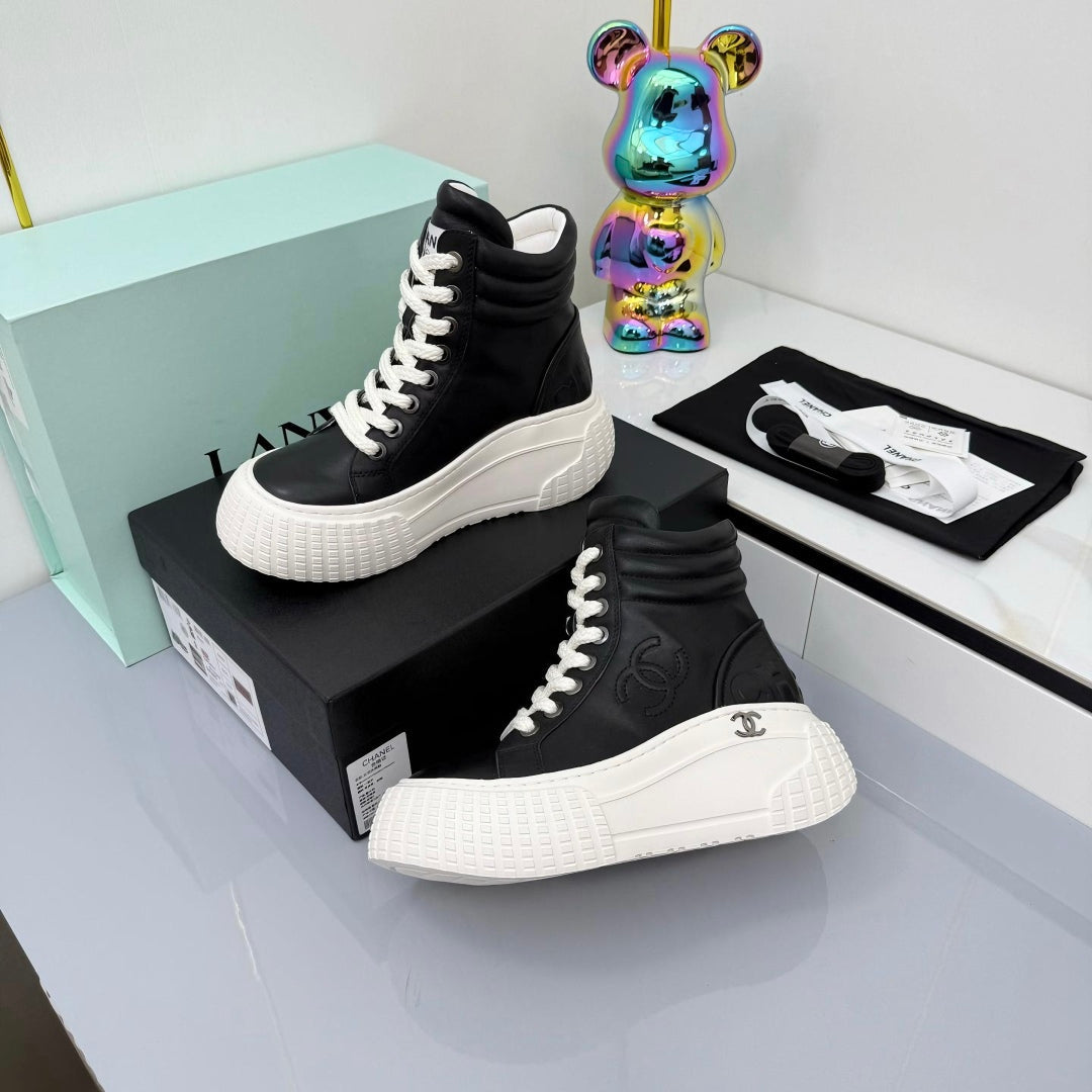 Chanel 2025 High-Top Sneakers Black White Cowhide 469794