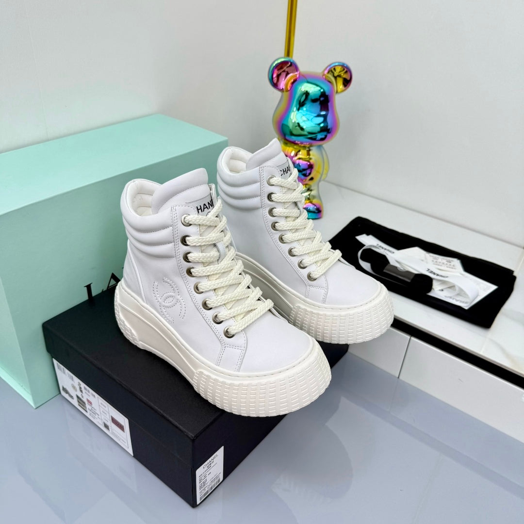 Chanel 2025 High-Top Sneakers White Cowhide 469795