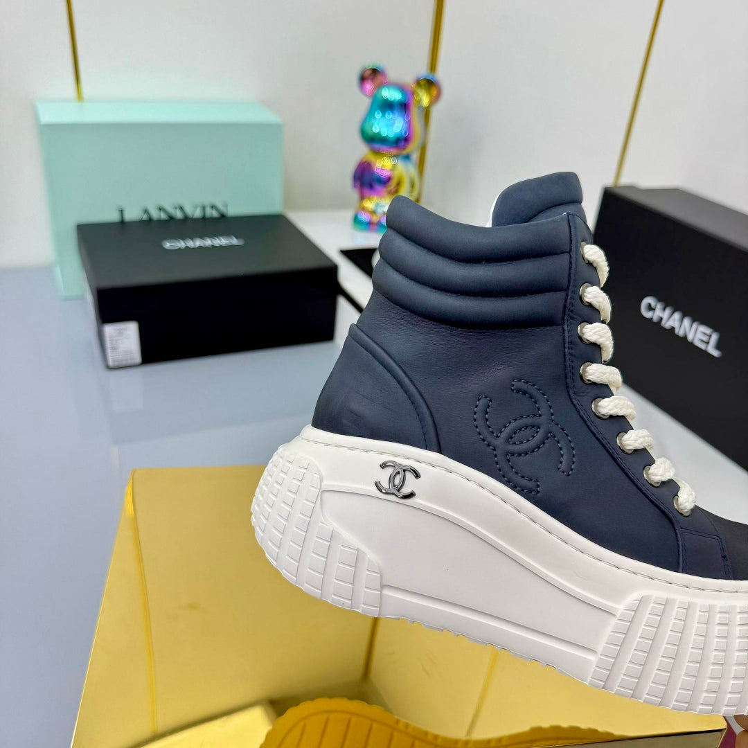 Chanel 2025 High-Top Sneakers Blue White Cowhide 469796