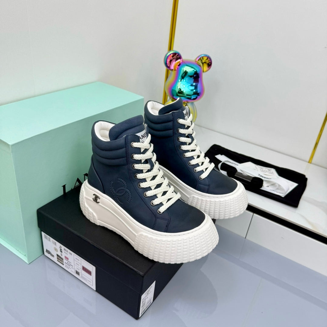 Chanel 2025 High-Top Sneakers Blue White Cowhide 469796