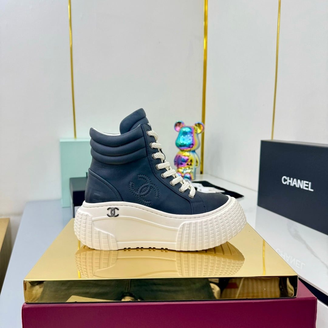 Chanel 2025 High-Top Sneakers Blue White Cowhide 469796
