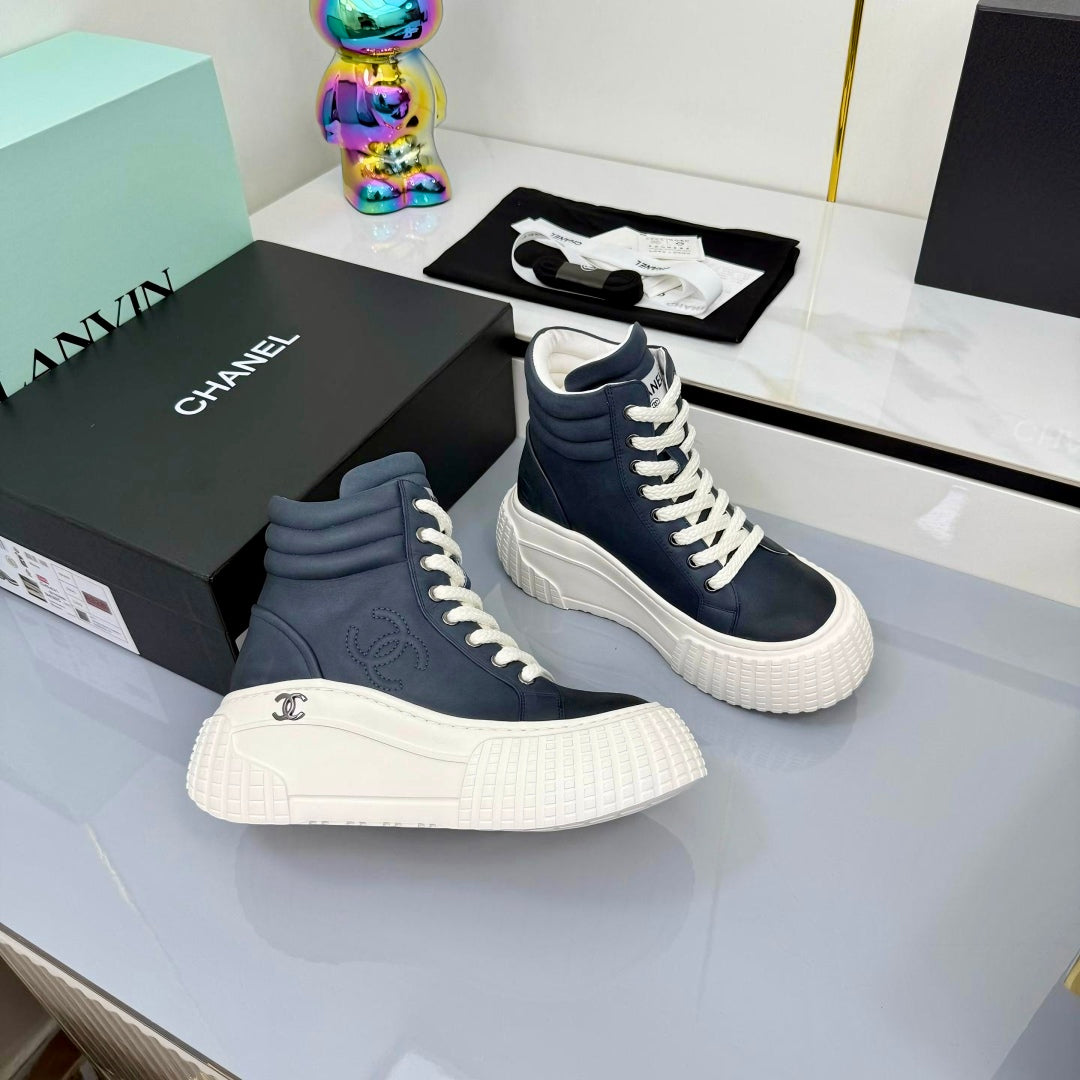 Chanel 2025 High-Top Sneakers Blue White Cowhide 469796