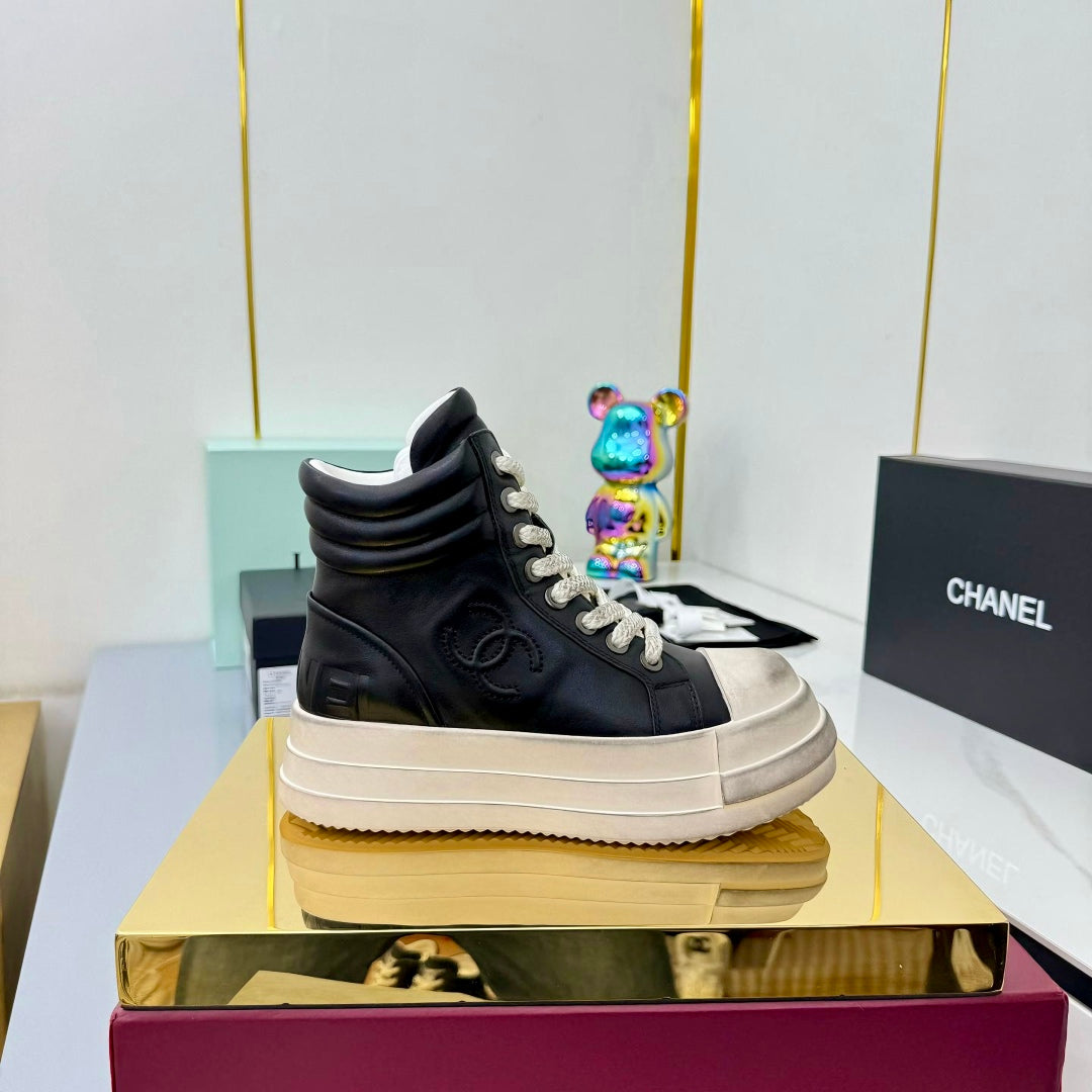 Chanel 25 High Sneaker Black White Cowhide 469784