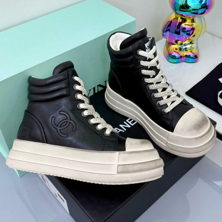 Chanel 25 High Sneaker Black White Cowhide 469784