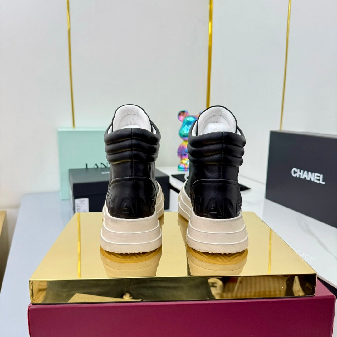 Chanel 25 High Sneaker Black White Cowhide 469784