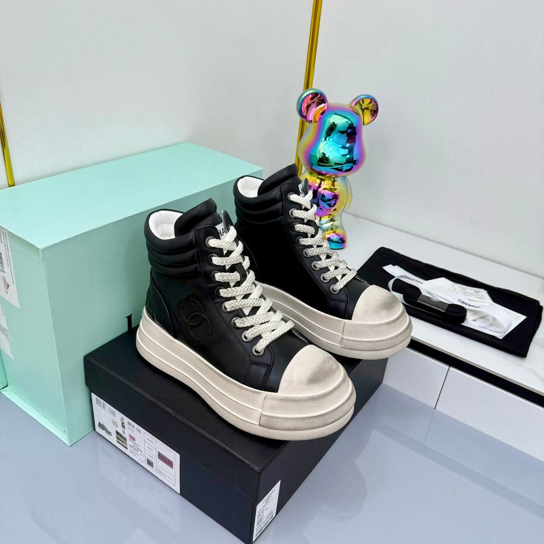 Chanel 25 High Sneaker Black White Cowhide 469784