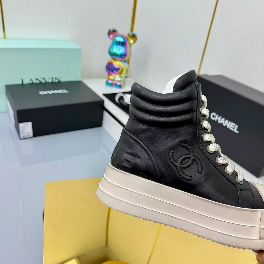 Chanel 25 High Sneaker Black White Cowhide 469784