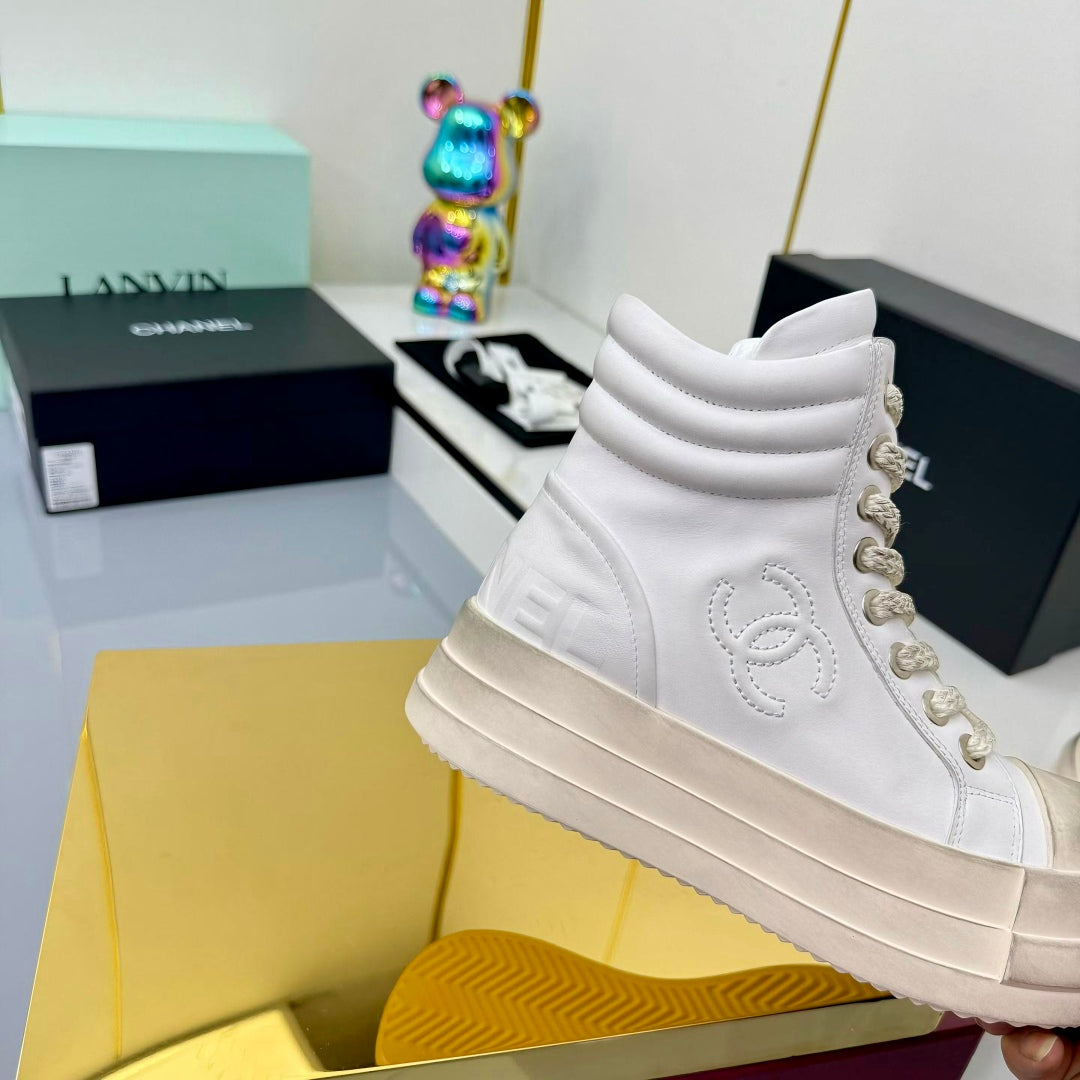 Chanel 25 High Sneaker White Cowhide 469785